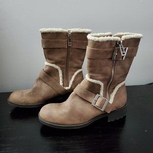 Charles David Tan / Light Brown Suede & Faux Fur Zip Up Moto Boot / Bootie - 6.5